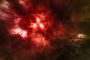 Wall Mural - red nebula glowing in the starry outer space