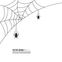 Vector Illustration Of Creepy Spider Web And A Spider. Decoration Cobweb For Halloween