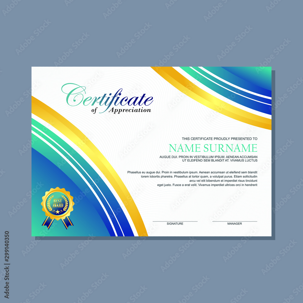Certificate Template, modern and trendy design, with Green and gold ...