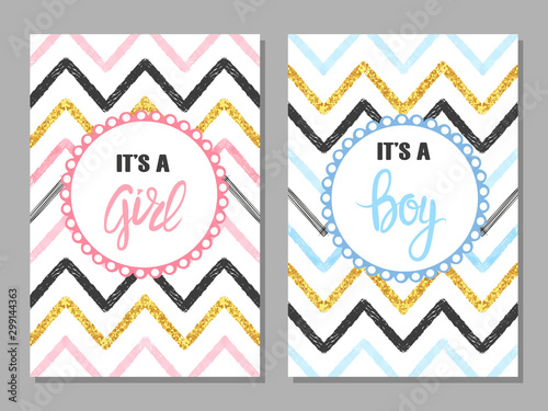Baby shower card set. Watercolor invitation cards design for baby shower part...
