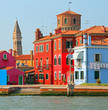 Burano near Venice Italy with the bell tower