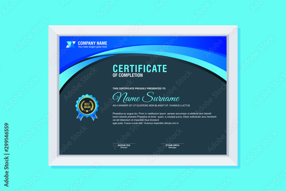Certificate Template, modern and trendy design, with Blue, gold and ...