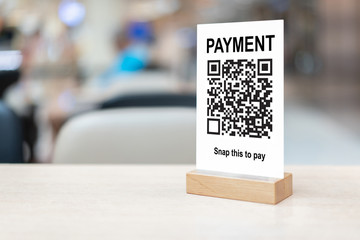 Payment QR code for Moblie wallet phone or smartphone scanning,online shopping,cashless society technology of Smart shop accept digital pay bitcoins no money, internet of things,tent mock up table