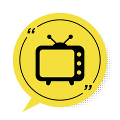 Wall Mural - Black Tv icon isolated on white background. Television sign. Yellow speech bubble symbol. Vector Illustration