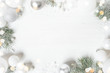 canvas print picture - White Christmas background with spruce frosty brunches and Christmas lights