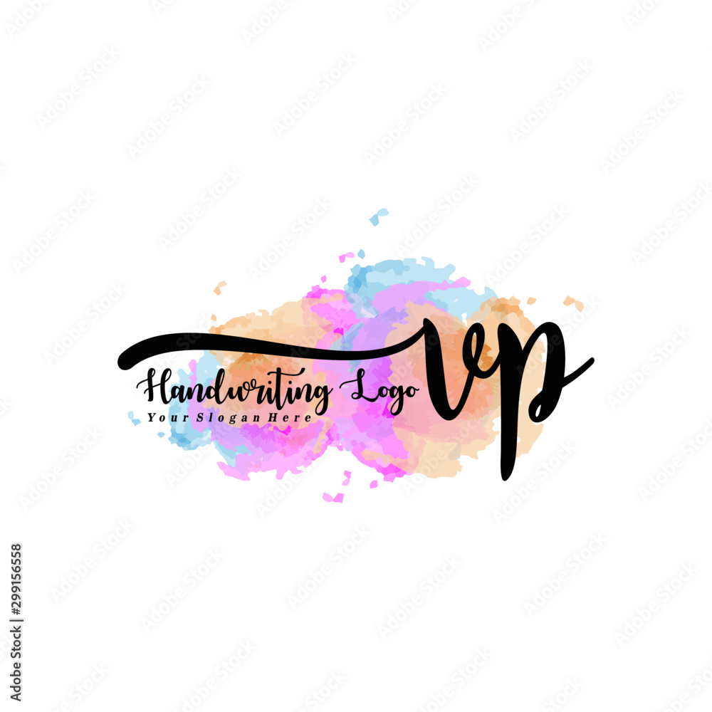 Initial VP handwriting watercolor logo vector. Letter handwritten logo ...