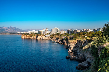 Kaleici Town, Antalya. Aerial view landscape photo of Antalya Downtown in Turkey