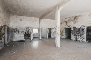 Wall Mural - empty run down room inside abandoned building ruin -