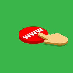 Poster - Hand pressing a button with the text WWW icon. Internet, web, network symbol. Vector isometric illustration.
