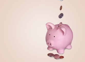 Wall Mural - Man putting coin in pig moneybox