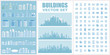 City architecture vector objects and pictogram icons.