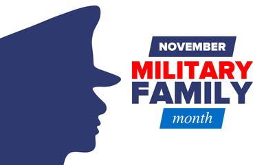 National Military Family Month in United States. Celebrate annual in November. Thank you for military family. Patriotic american elements. Poster, card, banner, background. Vector illustration