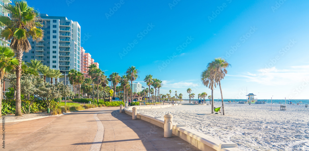 Clearwater beach with beautiful white sand in Florida USA - obrazy, fototapety, plakaty 