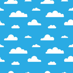 seamless vector pattern with clouds on blue background. cartoon modern white clouds in flat design i