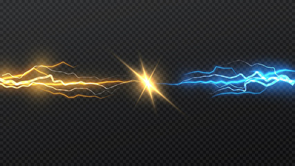 Wall Mural - collision of two forces of blue and gold lightnings