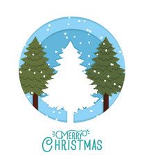 Poster - happy mery christmas card with pines trees