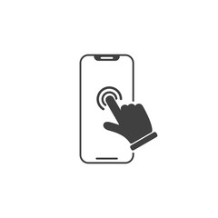 Wall Mural - Hand touch smartphone icon in black color on a white background