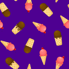 Wall Mural - Cartoon Color Ice Cream Melting Seamless Pattern Background. Vector