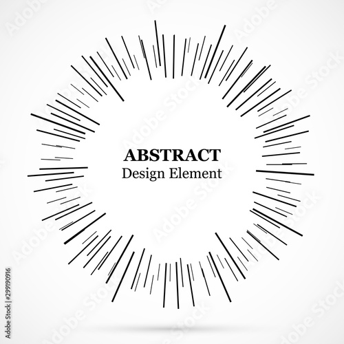 Bursting lines.Set of circular rays.Assymetric radial elements.Linear drawing...