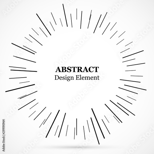 Bursting lines.Set of circular rays.Assymetric radial elements.Linear drawing...
