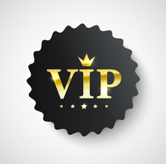 Wall Mural - Vip label, badge or tag. Vector black banner with gold vip text. Vector illustration