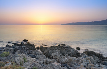 Wall Mural - Beautiful summer sunrise on Greek island Crete.