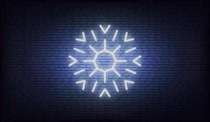 Wall Mural - Snowflake neon icon. Vector glowing neon white snow icon