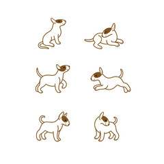 Bull terrier icon set. Different type of  dogs. Vector illustration for prints, clothing, packaging, stickers.