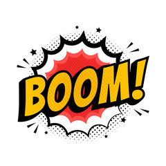 Poster - Lettering Boom, bomb. Comic text sound effects. Vector bubble icon speech phrase, cartoon exclusive font label tag expression, sounds illustration. Comics book balloon