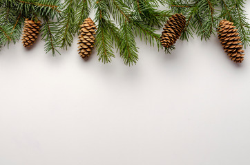 pinecones on white background. Holiday natural decoration