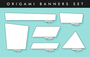 Poster - Origami style sticker and banner template. Isolated on wintage retro dotted background. Blank for your text, Web site and project. Stickers design template. Colorful origami banners set