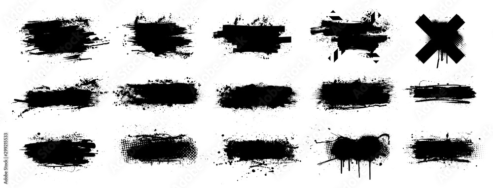 Ink splashes stencil very detailed collection. High quality manually traced. Black inked splatter dirt stain splattered spray splash with drops blots. Isolated  Silhouettes dirty liquid vector grunge - obrazy, fototapety, plakaty 