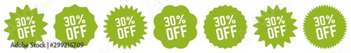 Fotomural 30 Percent OFF Discount Tag Green Eco | Special Offer Icon | Sale Sticker | Deal