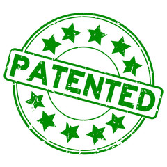 Sticker - Grunge green patented word with star icon round rubber seal stamp on white background