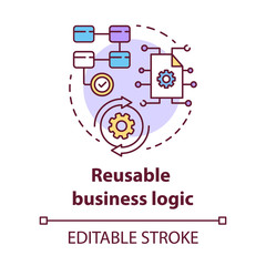 Reusable business logic concept icon. Software development kit idea thin line illustration. Corporate strategy. Tools mobile device program developer. Vector isolated outline drawing. Editable stroke