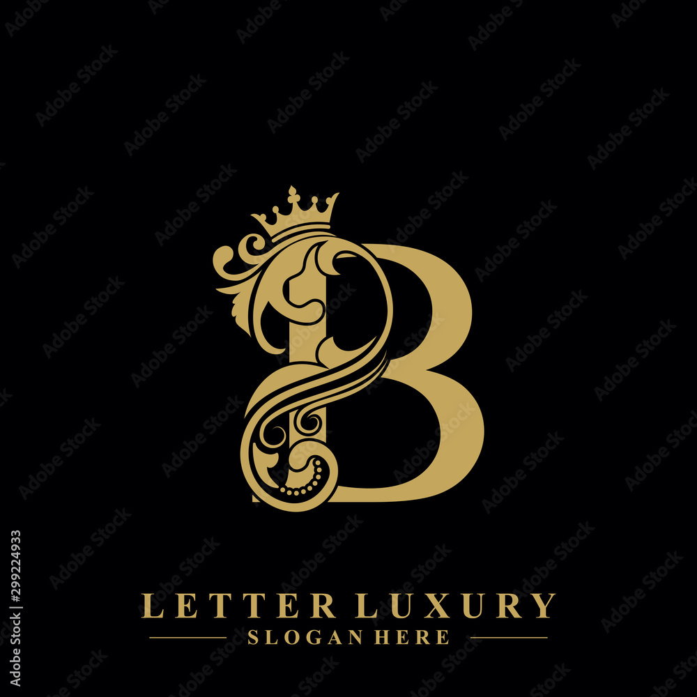 Initial letter B luxury beauty flourishes ornament with crown logo ...