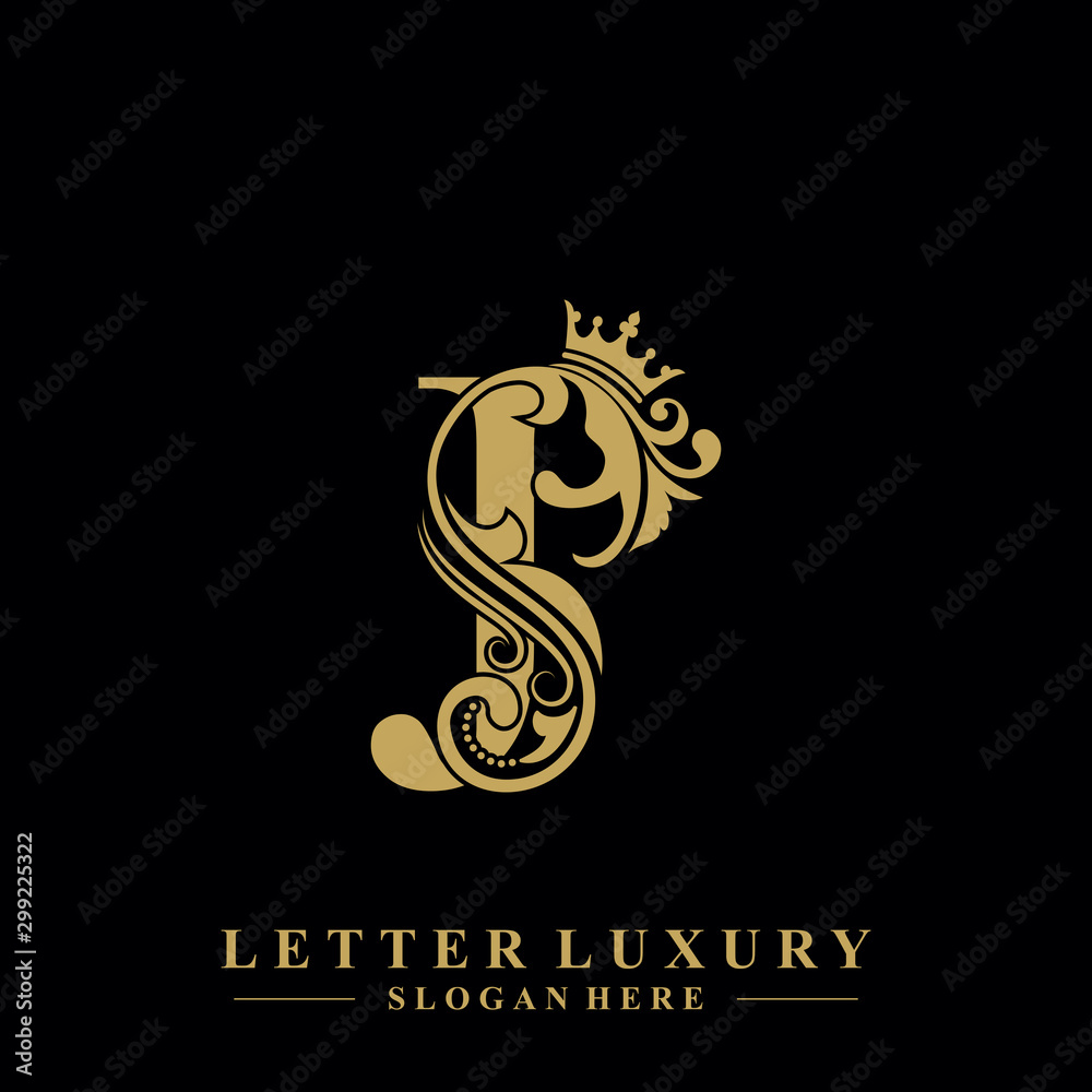 Initial letter J luxury beauty flourishes ornament with crown logo ...