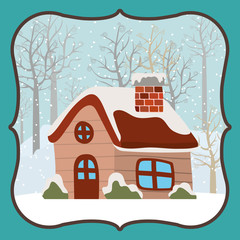 Poster - happy mery christmas card with cute house