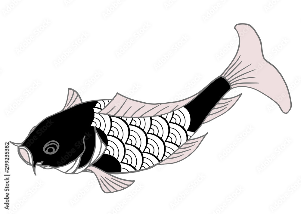 鯉をモチーフに和紋様をあしらった和柄カット Stock Illustration