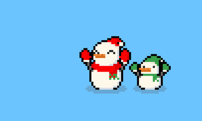 Wall Mural - Pixel art cartoon santa snow man and elf character.