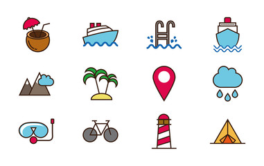 Sticker - tourism vacations travel related icons set