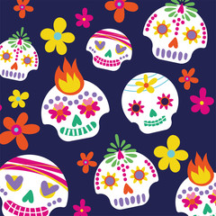 Poster - dia de los muertos card with skulls pattern