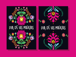 Sticker - dia de los muertos cards lettering with flowers