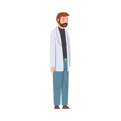 Sticker - Male Scientist Character in Lab Coat Doing Research in Scientific Lab Vector Illustration