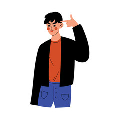 Sticker - Young Man Showing Finger Gun Gesture, Bored Guy Gesturing to Pretending Killing Himself Vector Illustration