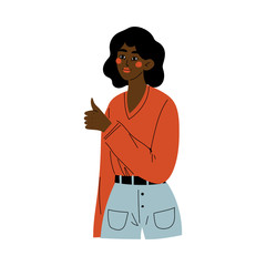 Sticker - Positive African American Girl Making Thumbs Up Sign, Young Woman Doing Approval Gesture Vector Illustration