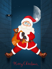 Poster - illustration of Santa Claus climbing on the homes wall