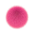 Pink fluffy ball, fur pompon isolated on white