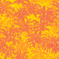 Wall Mural - Seamless Background, Tropical Palm Trees, Crowns with Leaves, Red and Yellow Tile Pattern. Vector