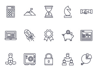 Sticker - business startup success icons set thick line